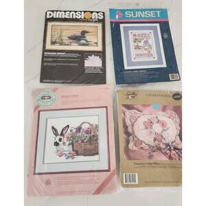 4 pc NEW Cross Stitch Candlewicking Pillow SUNSET Country, Dimensions From Heart